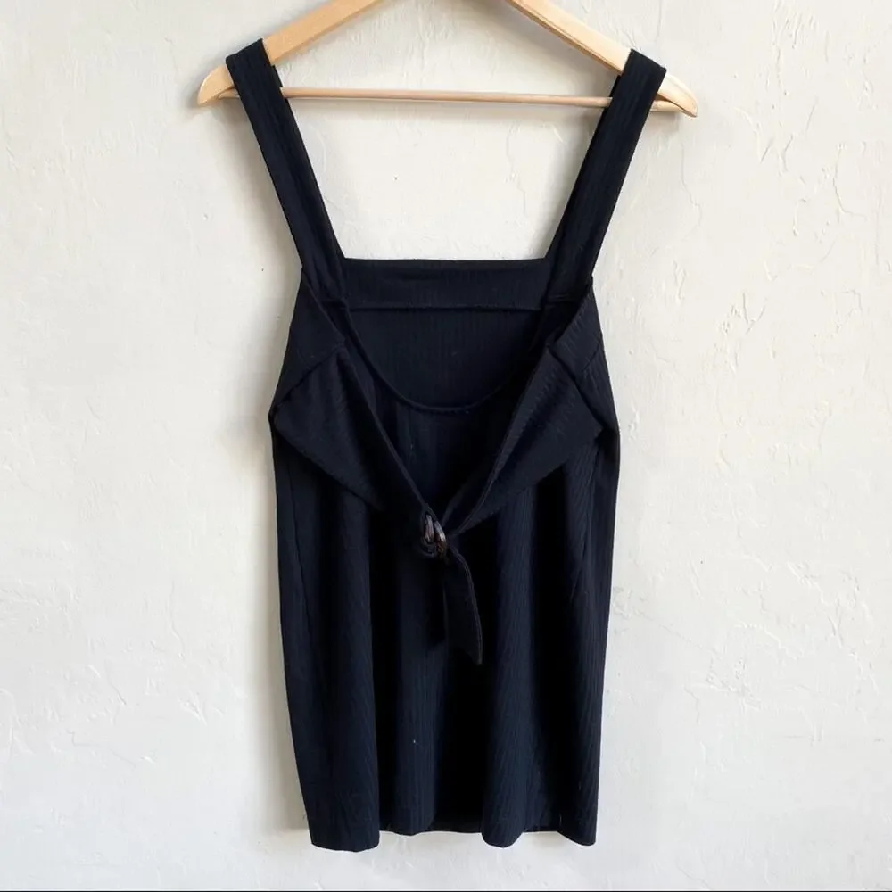 NEW Free People Black Ribbed Chunky Strap Square Neck‎ Mini Dress